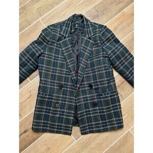 URBAN OUTFITTERS Women's Extra Small Green Plaid Double Breasted Blazer Jacket